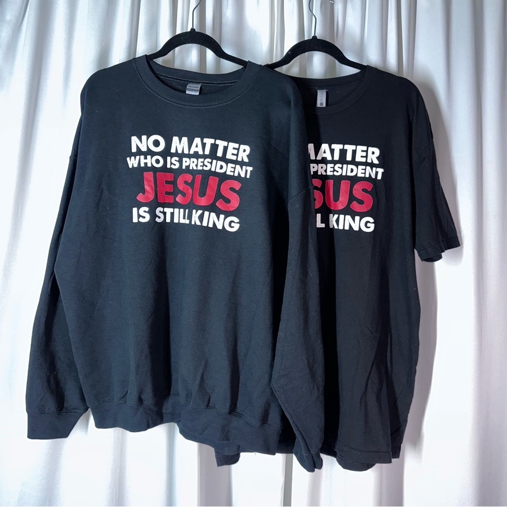 “Jesus Is Still King” Crew Neck Sweater & T-Shirt Top Combo President Faith 2XL